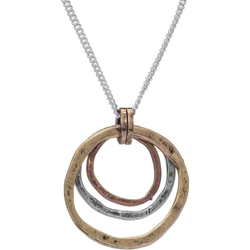 Women Sunrise Pendant trendy Triple Circles Tri-Tone Copper, Brass, and Silver